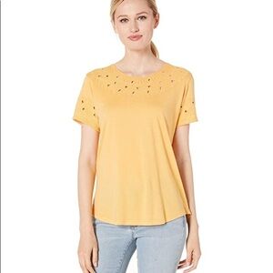 NWT lucky brand yellow cigarette cutout t-shirt S